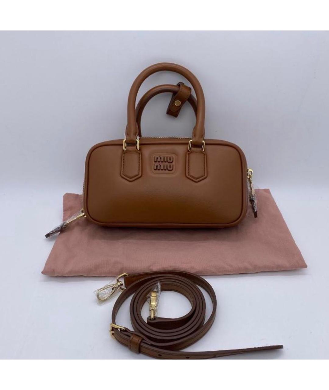 MIU MIU Коричневая кожаная сумка с короткими ручками, фото 2