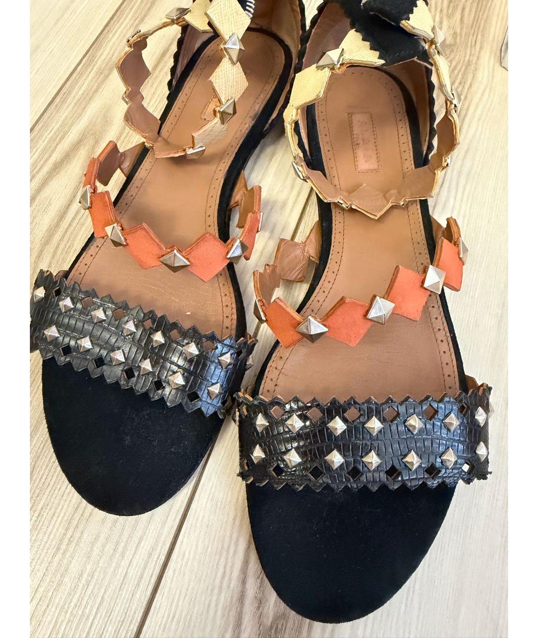 ALAIA Черные босоножки из экзотической кожи, фото 6