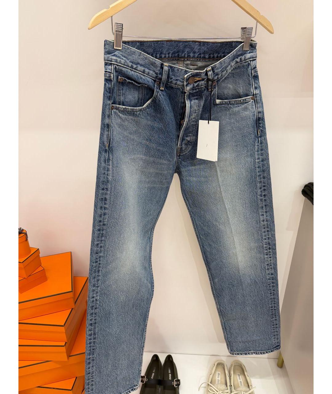 CELINE Голубые хлопковые прямые джинсы, фото 3