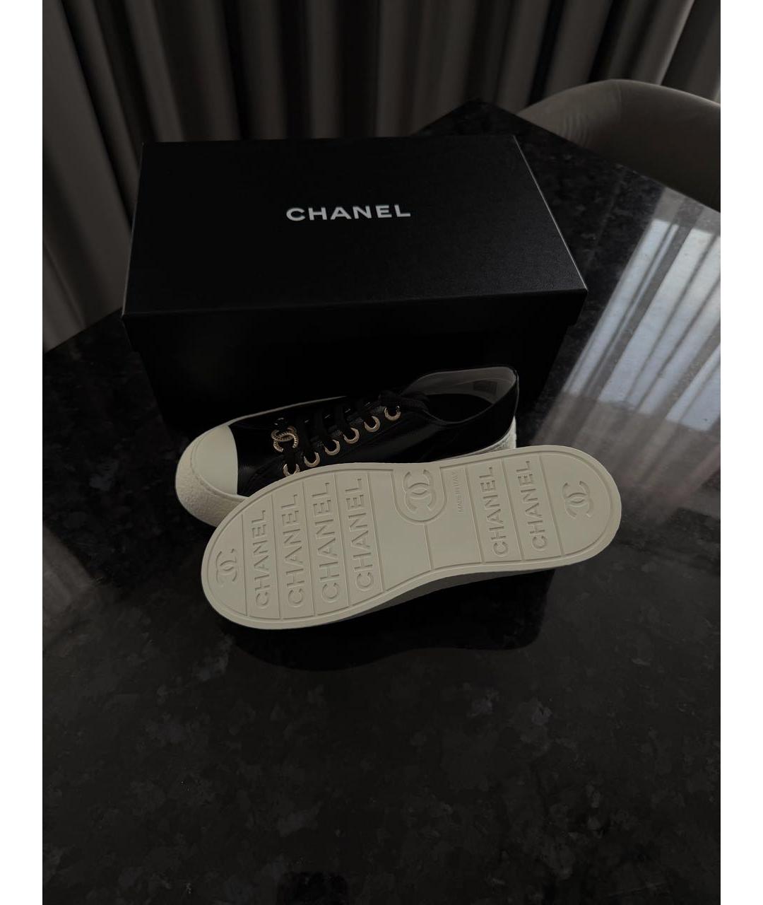 CHANEL Черные кожаные кеды, фото 4
