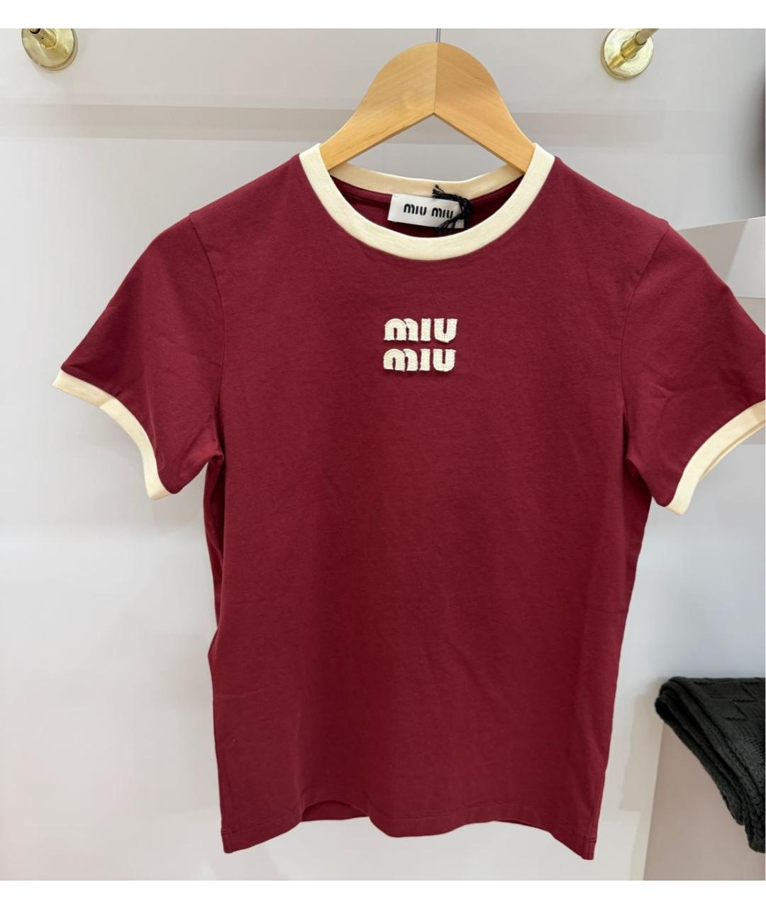 MIU MIU Бордовая хлопковая футболка, фото 7