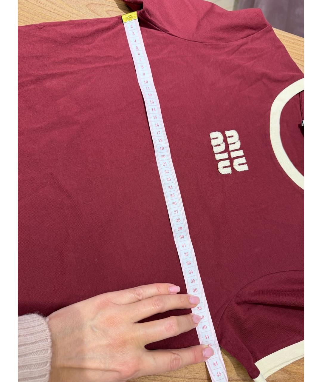 MIU MIU Бордовая хлопковая футболка, фото 5