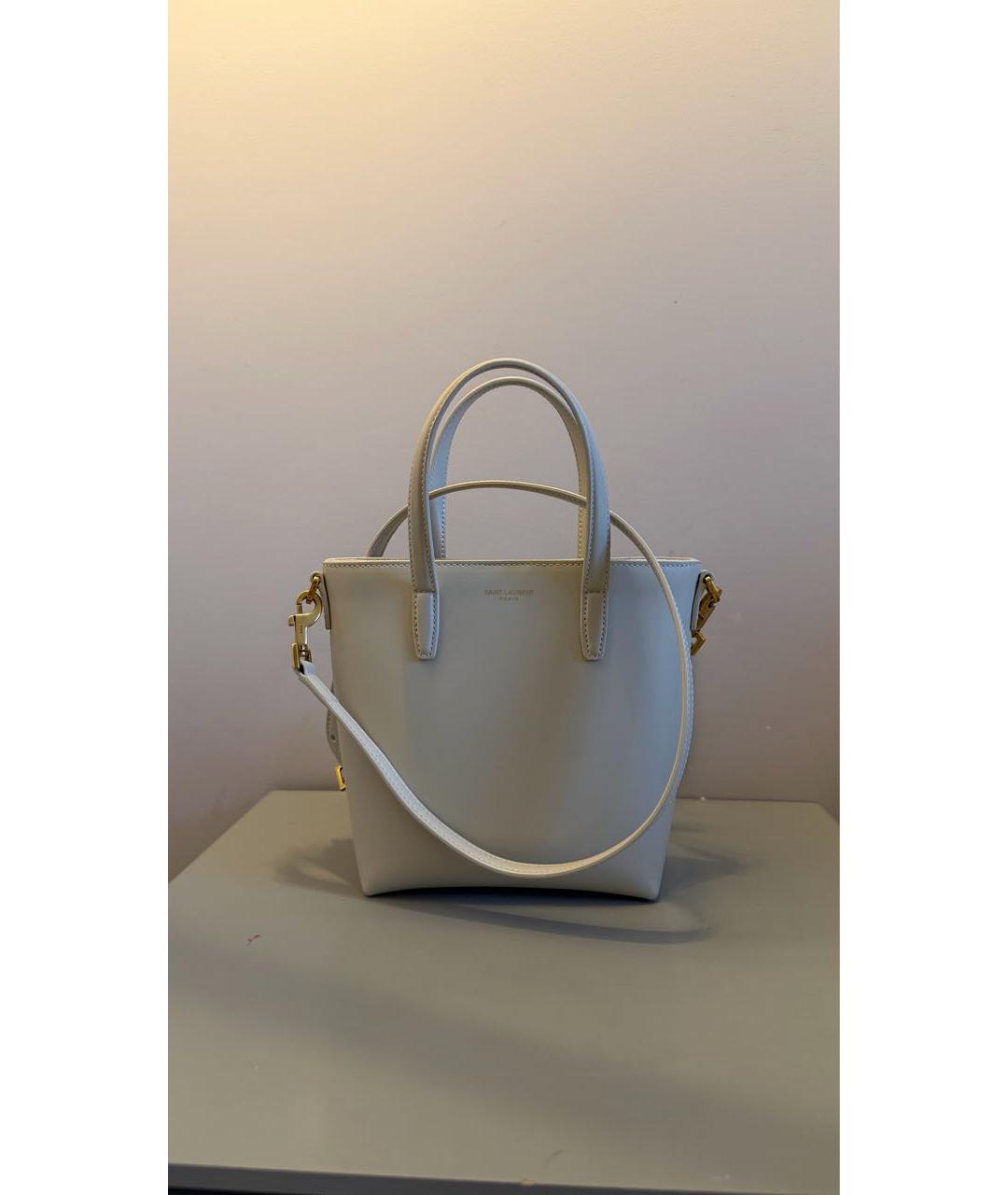 SAINT LAURENT Белая кожаная сумка через плечо, фото 2