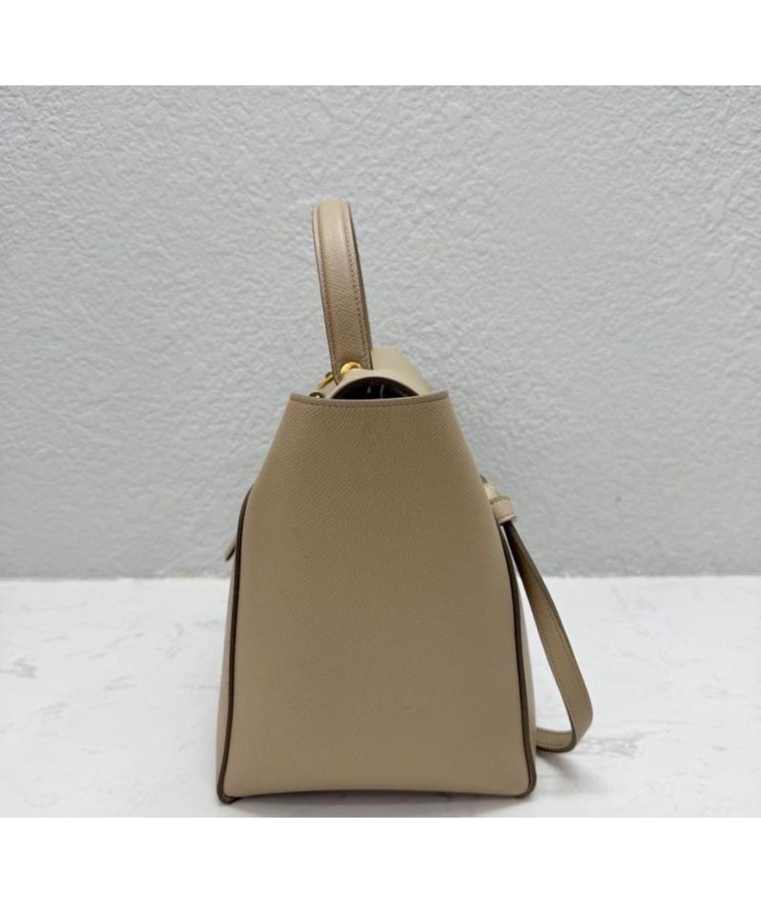 CELINE Бежевая кожаная сумка с короткими ручками, фото 5