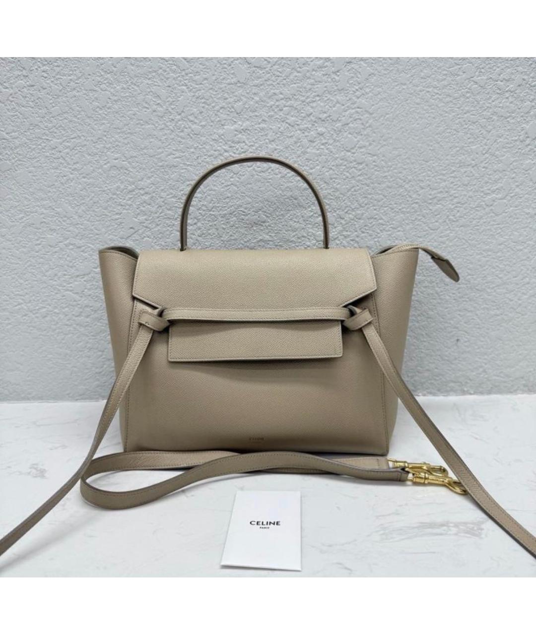 CELINE Бежевая кожаная сумка с короткими ручками, фото 2