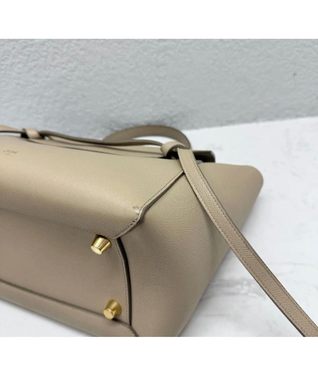 CELINE Бежевая кожаная сумка с короткими ручками, фото 8