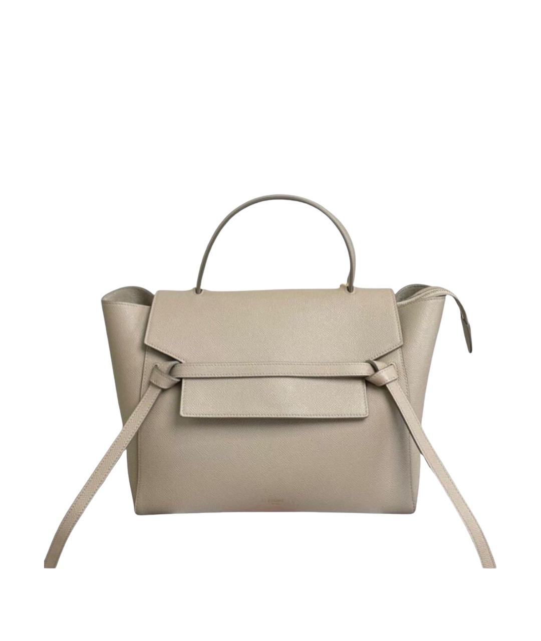 CELINE Бежевая кожаная сумка с короткими ручками, фото 1