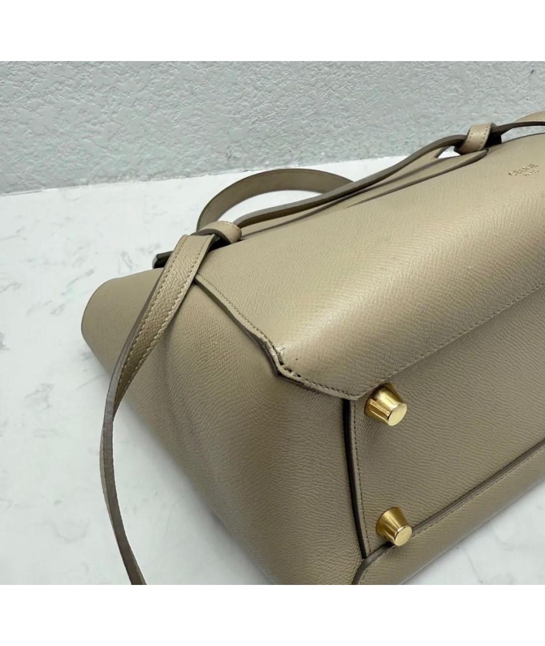 CELINE Бежевая кожаная сумка с короткими ручками, фото 7