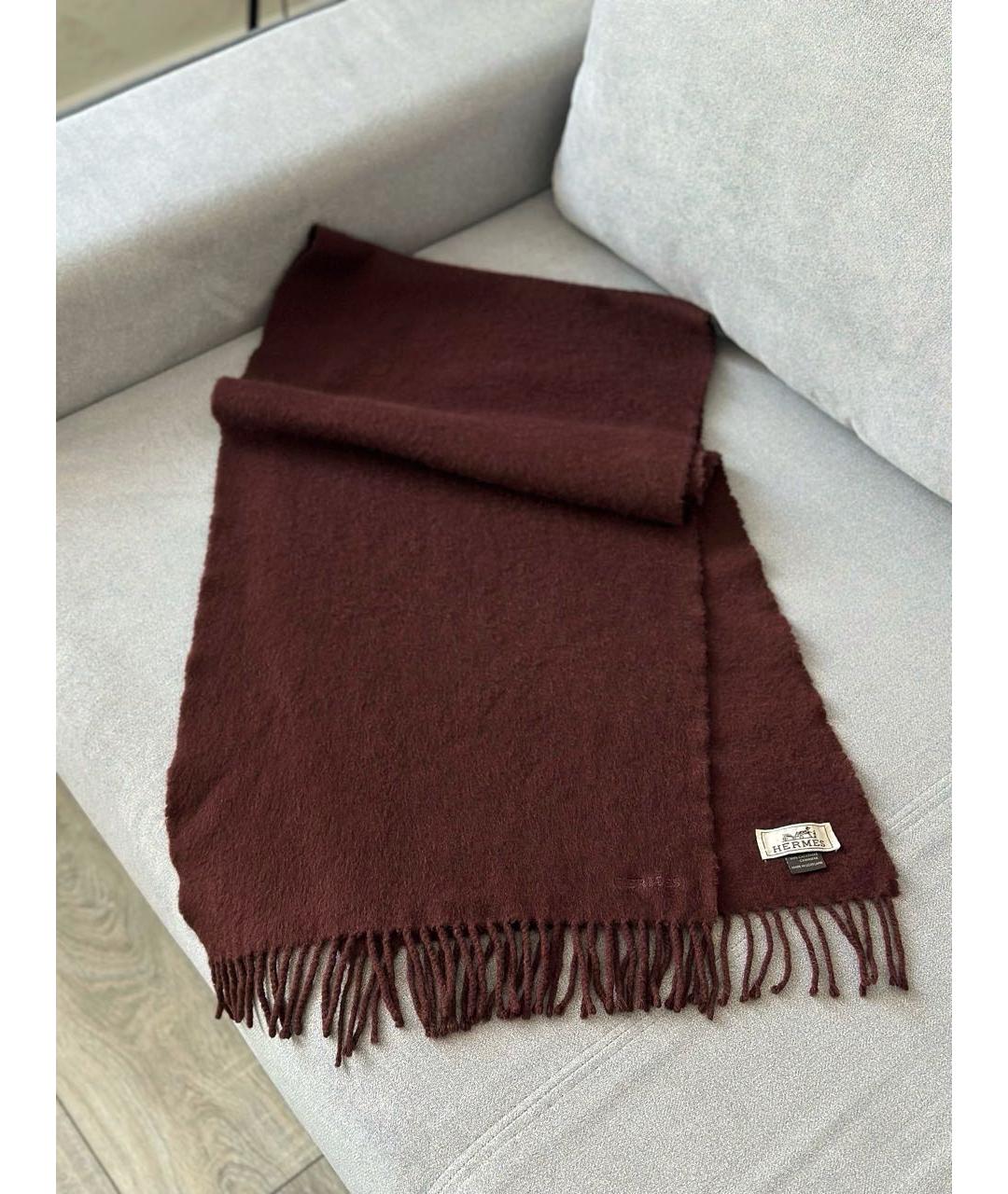 HERMES Коричневый кашемировый шарф, фото 2