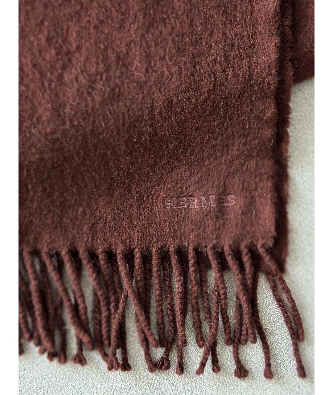 HERMES Коричневый кашемировый шарф, фото 5