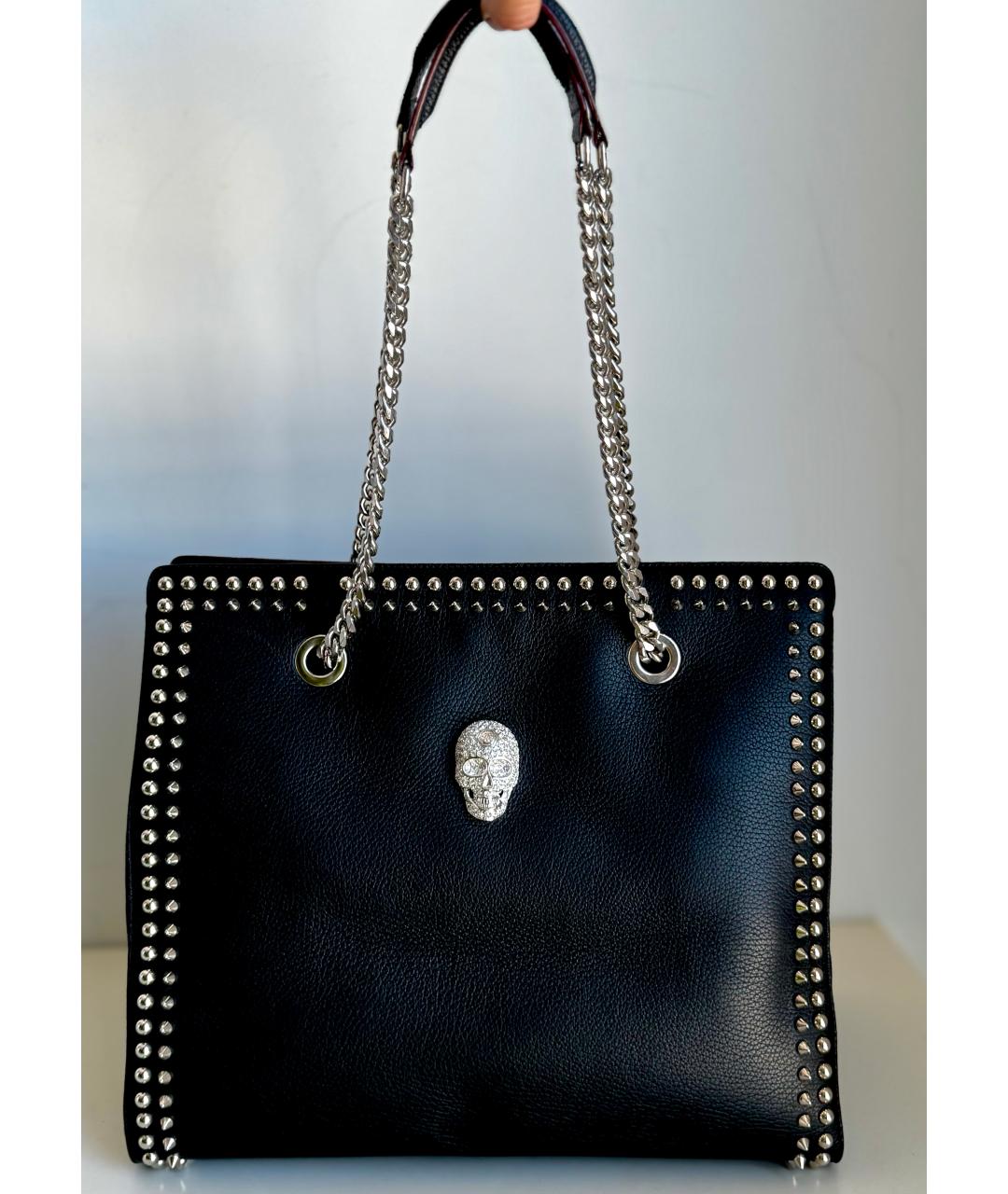 PHILIPP PLEIN Черная кожаная сумка тоут, фото 2