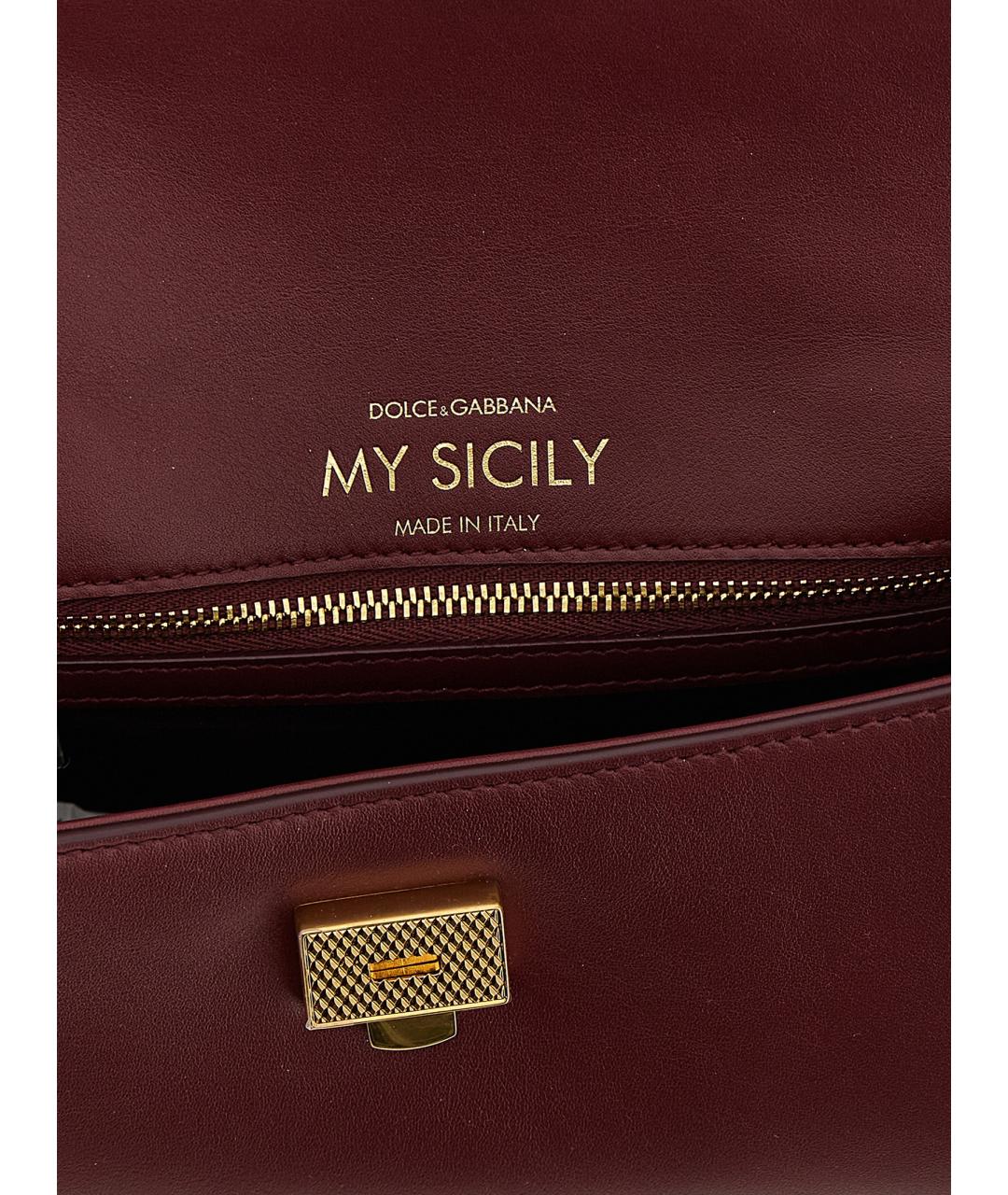 DOLCE&GABBANA Бордовая кожаная сумка тоут, фото 4
