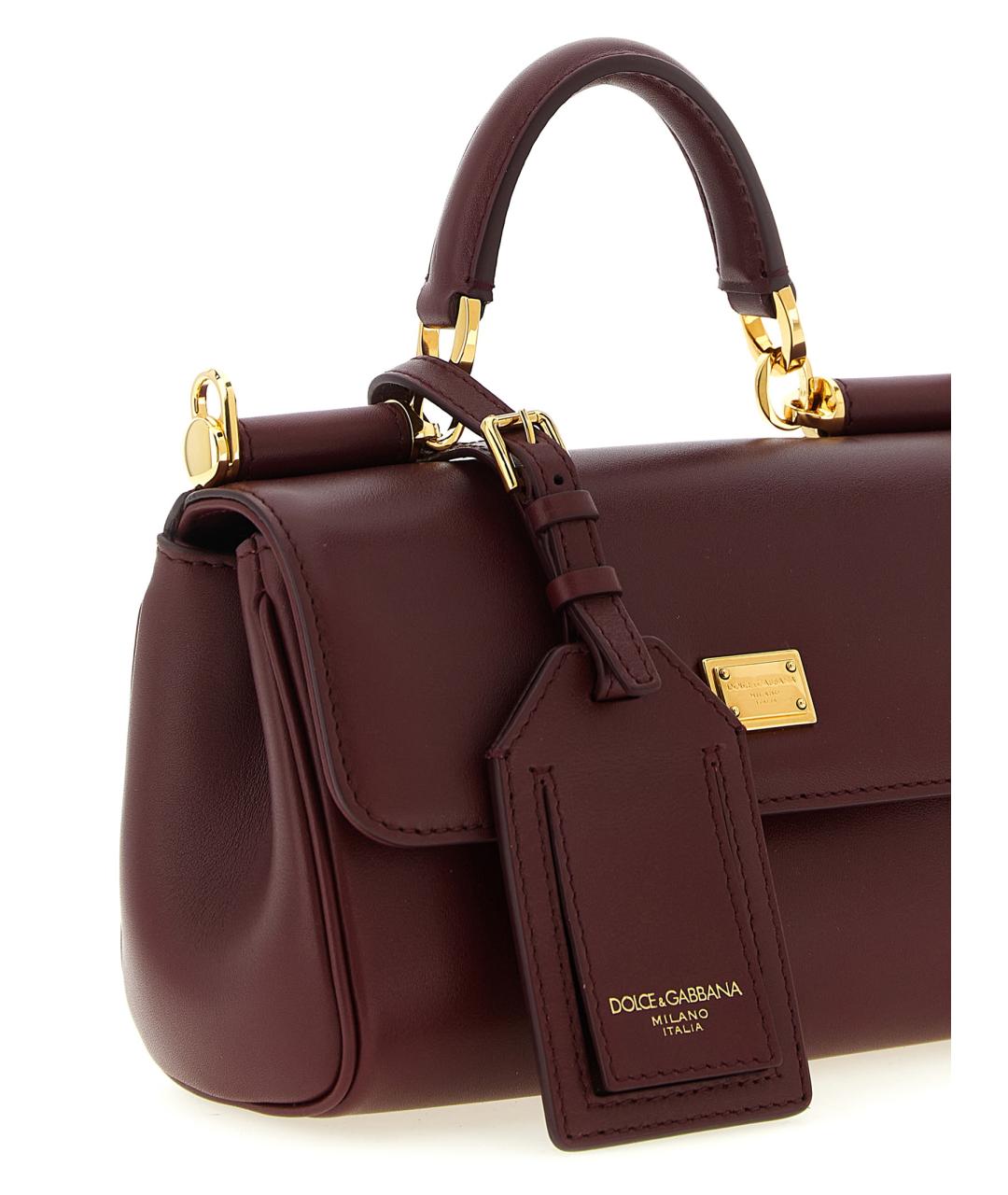 DOLCE&GABBANA Бордовая кожаная сумка тоут, фото 3