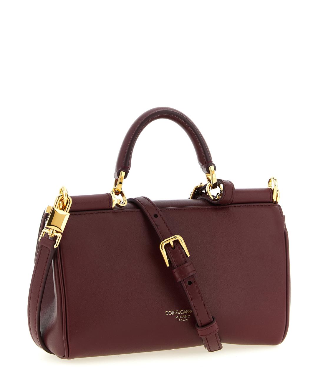 DOLCE&GABBANA Бордовая кожаная сумка тоут, фото 2