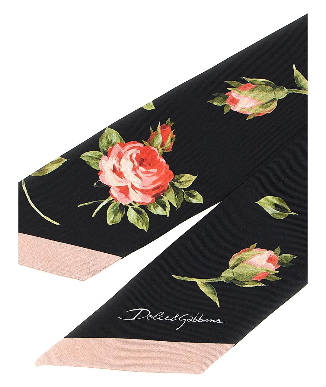 DOLCE&GABBANA Черный шелковый шарф, фото 3