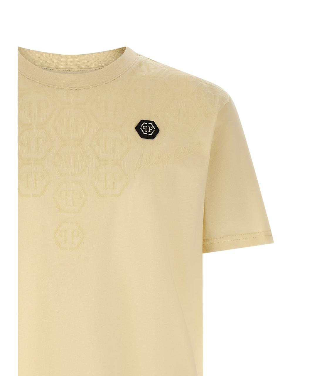 PHILIPP PLEIN Бежевая хлопковая футболка, фото 3