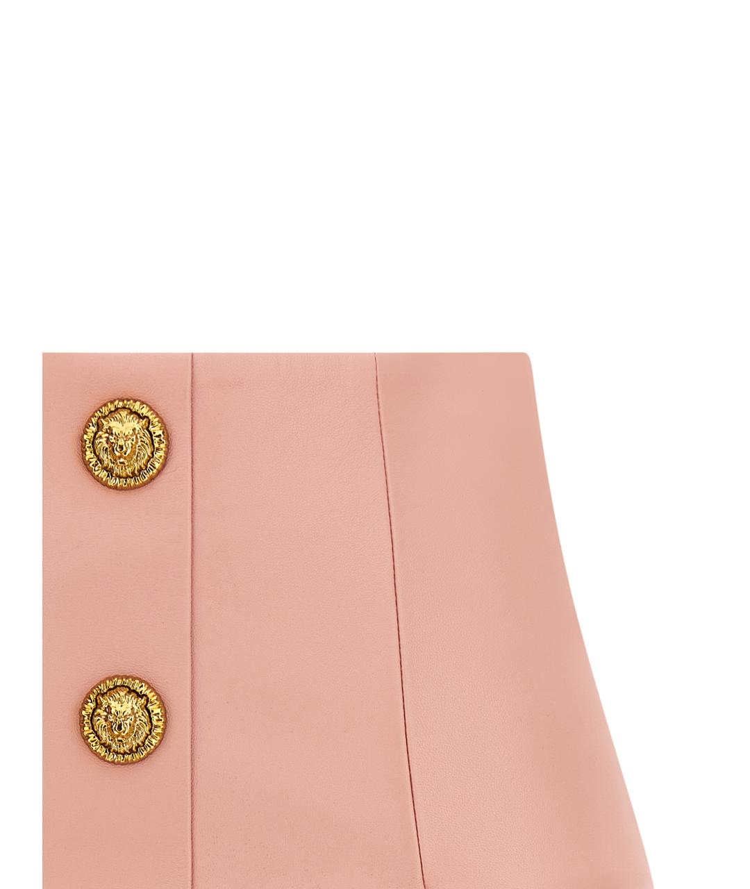 BALMAIN Розовая кожаная юбка мини, фото 3