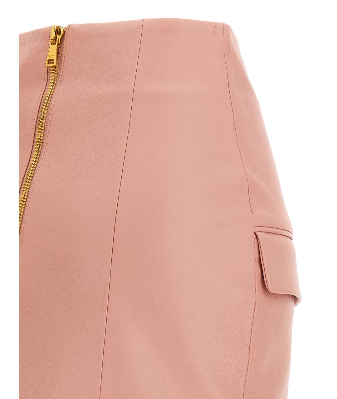 BALMAIN Розовая кожаная юбка мини, фото 4