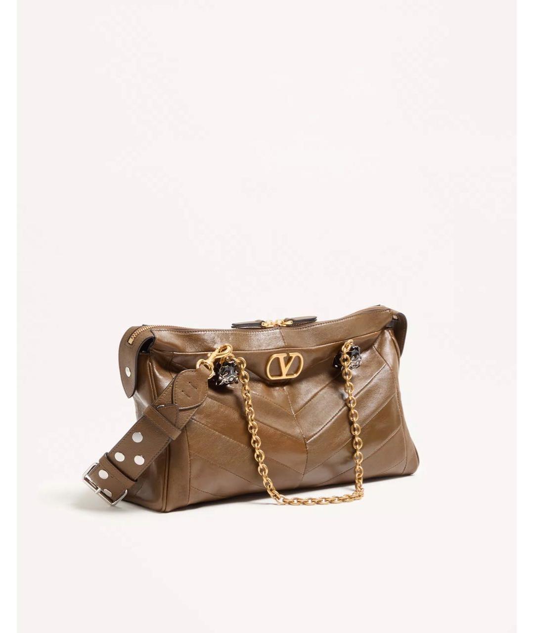 VALENTINO Горчичная кожаная сумка с короткими ручками, фото 5