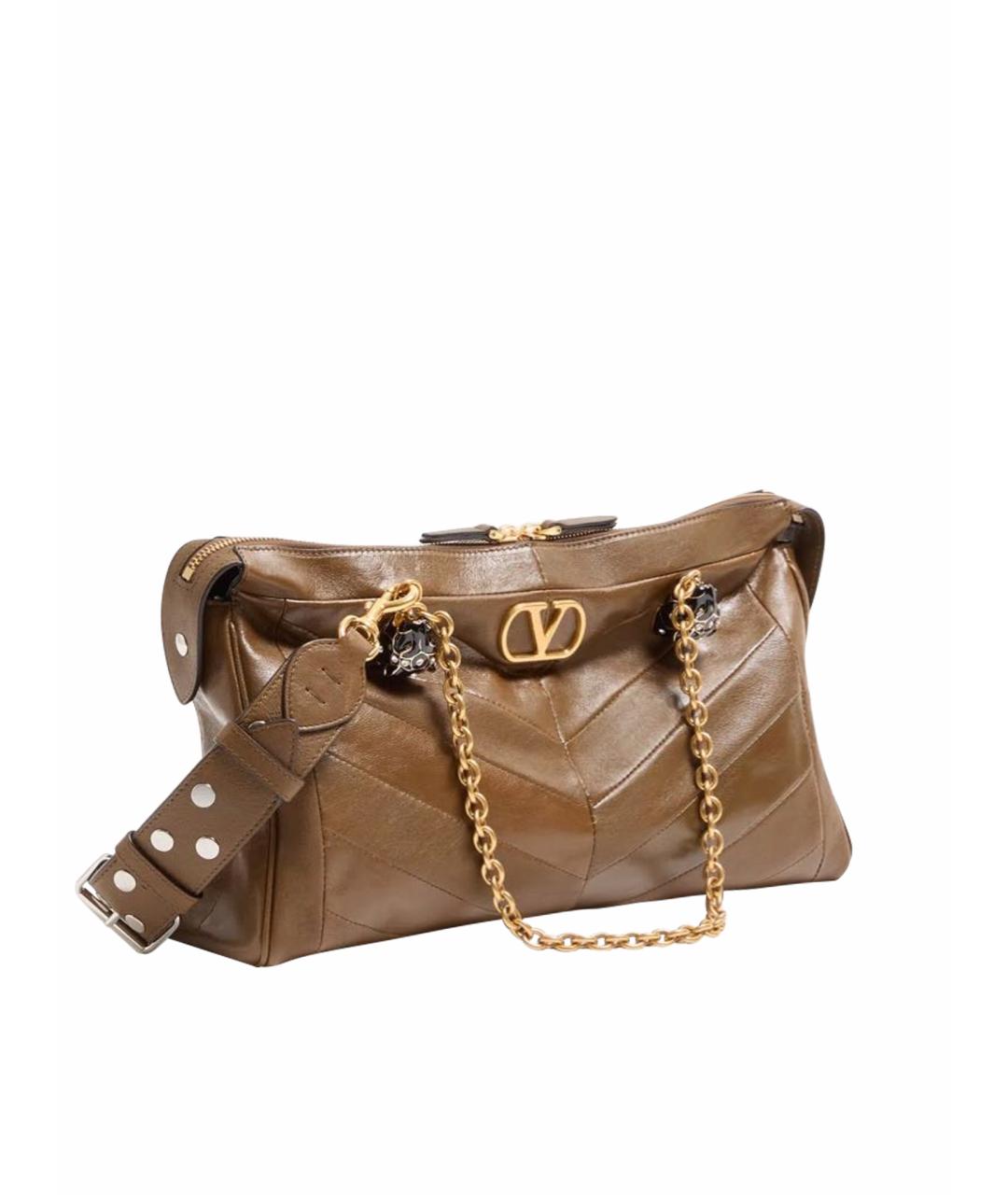 VALENTINO Горчичная кожаная сумка с короткими ручками, фото 1