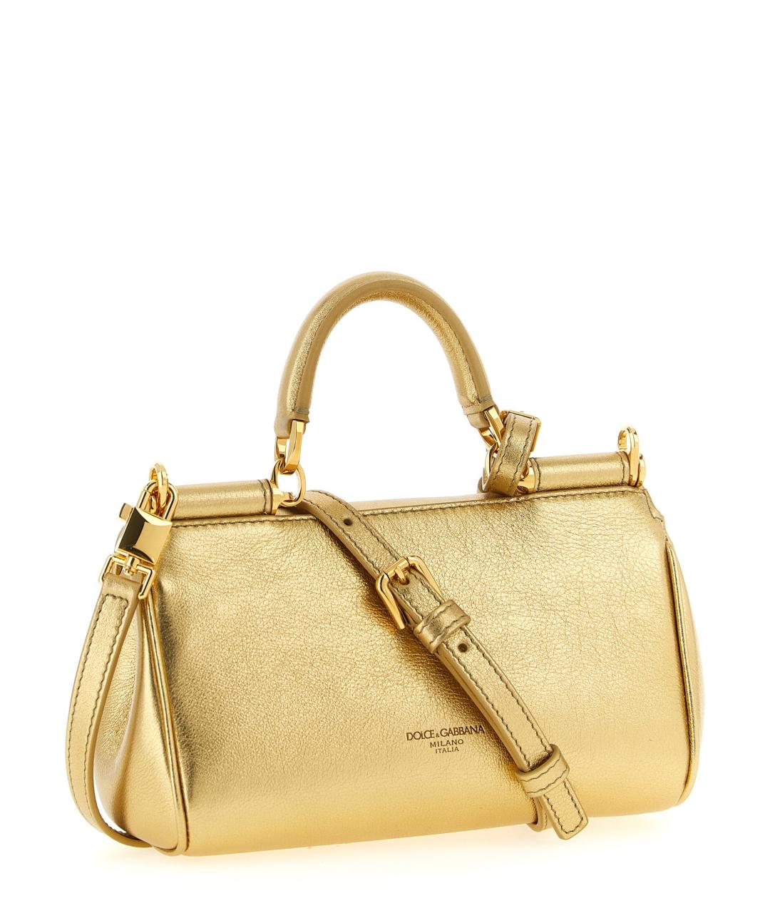 DOLCE&GABBANA Золотая кожаная сумка тоут, фото 2