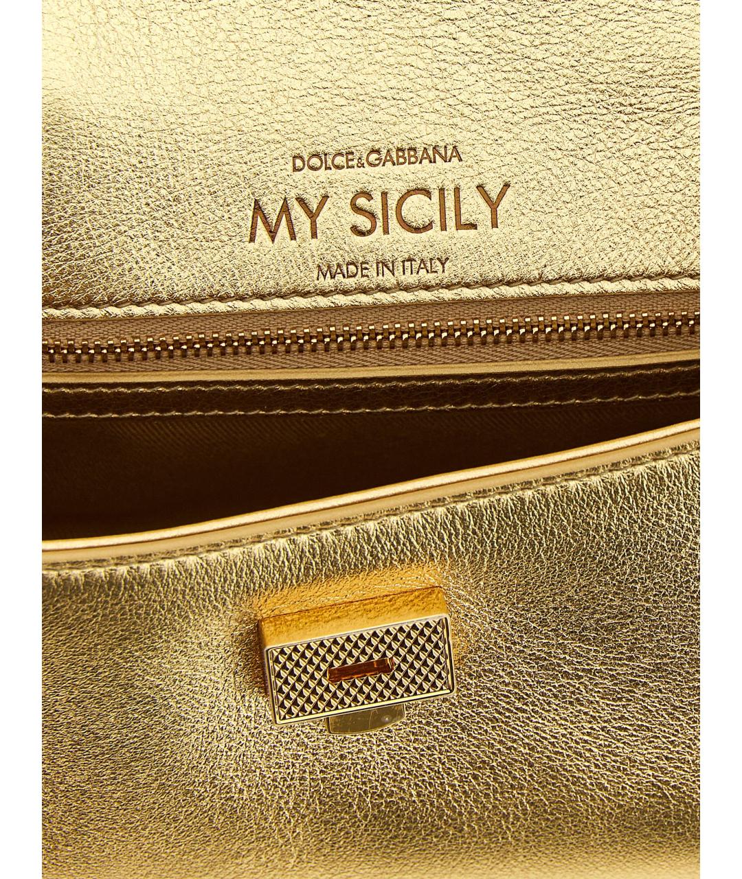 DOLCE&GABBANA Золотая кожаная сумка тоут, фото 4