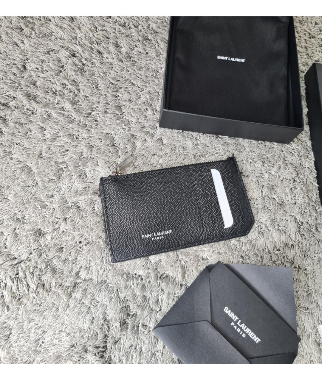 SAINT LAURENT Черный кожаный кардхолдер, фото 6