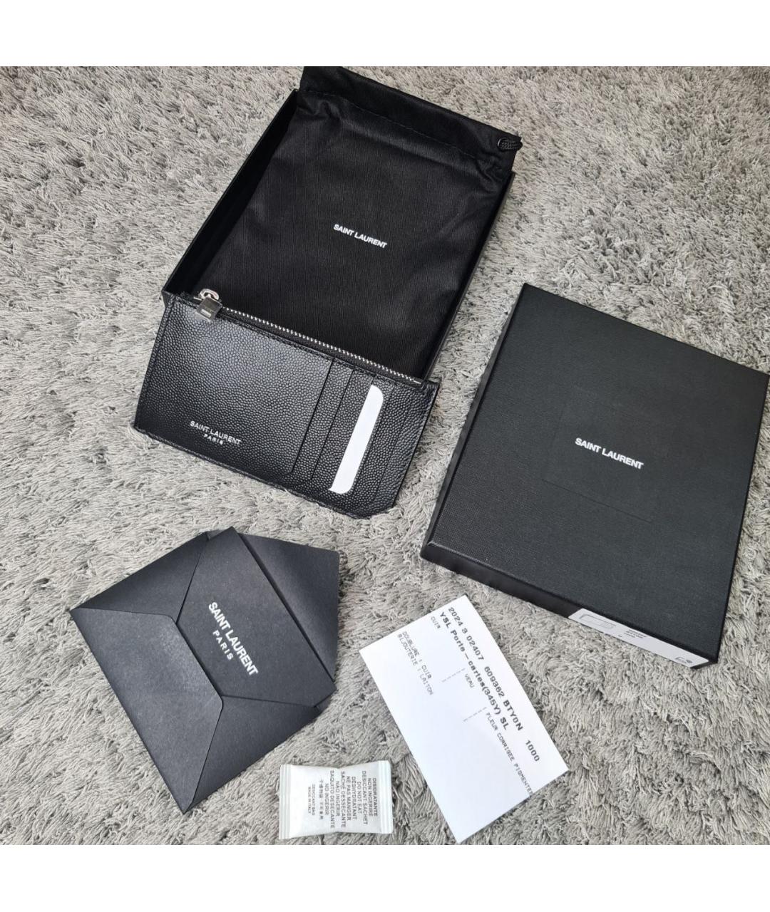 SAINT LAURENT Черный кожаный кардхолдер, фото 2