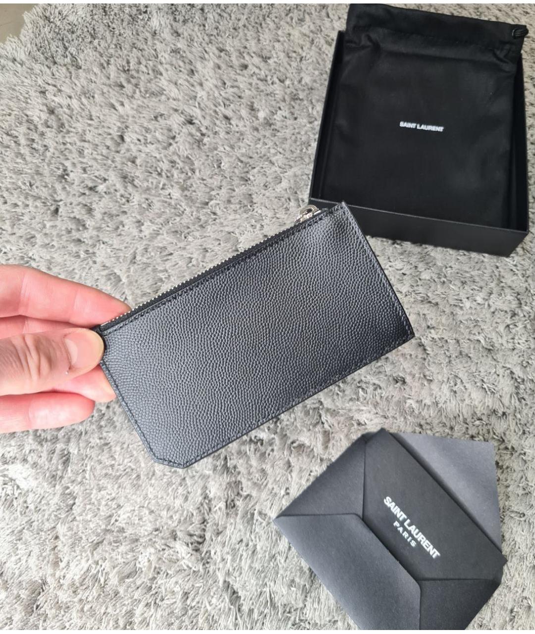 SAINT LAURENT Черный кожаный кардхолдер, фото 5