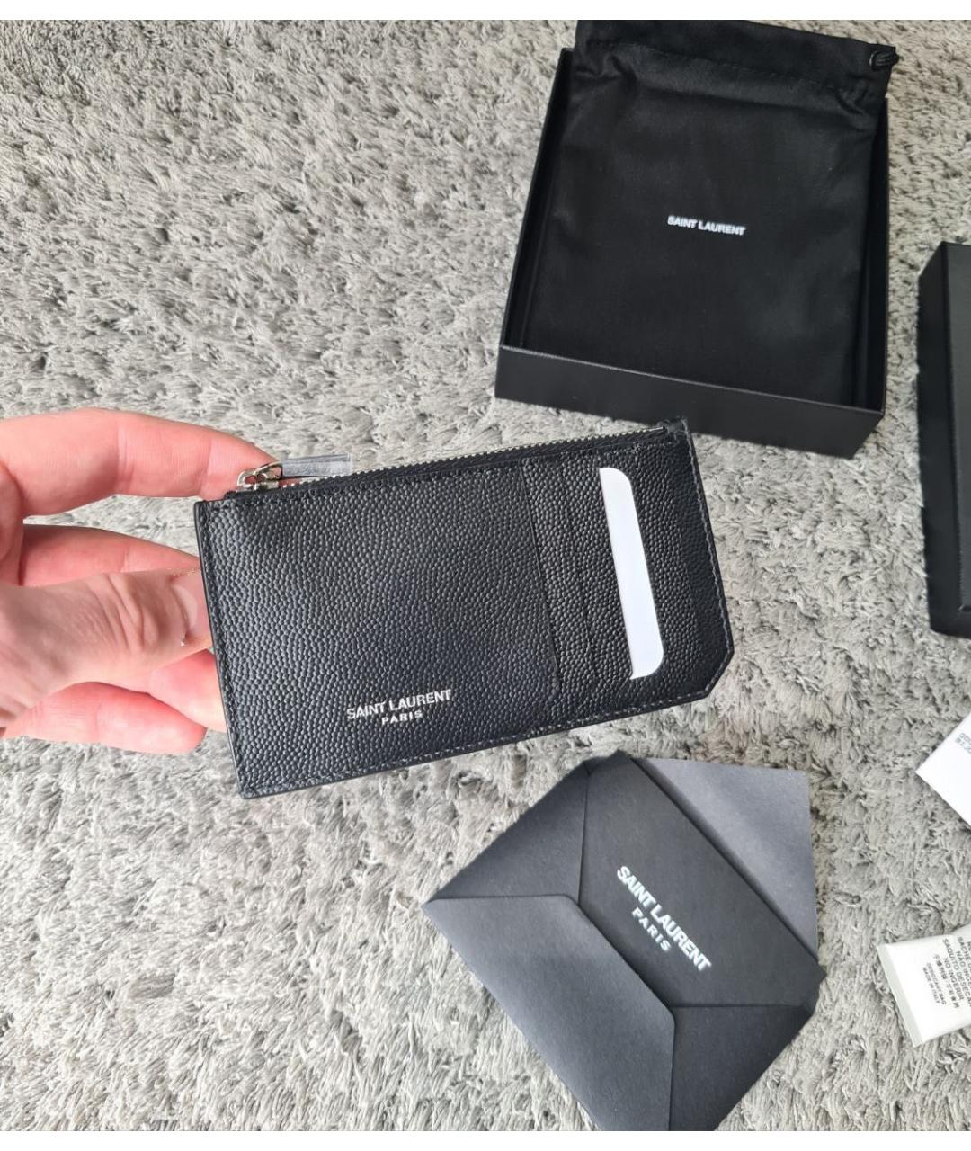 SAINT LAURENT Черный кожаный кардхолдер, фото 4