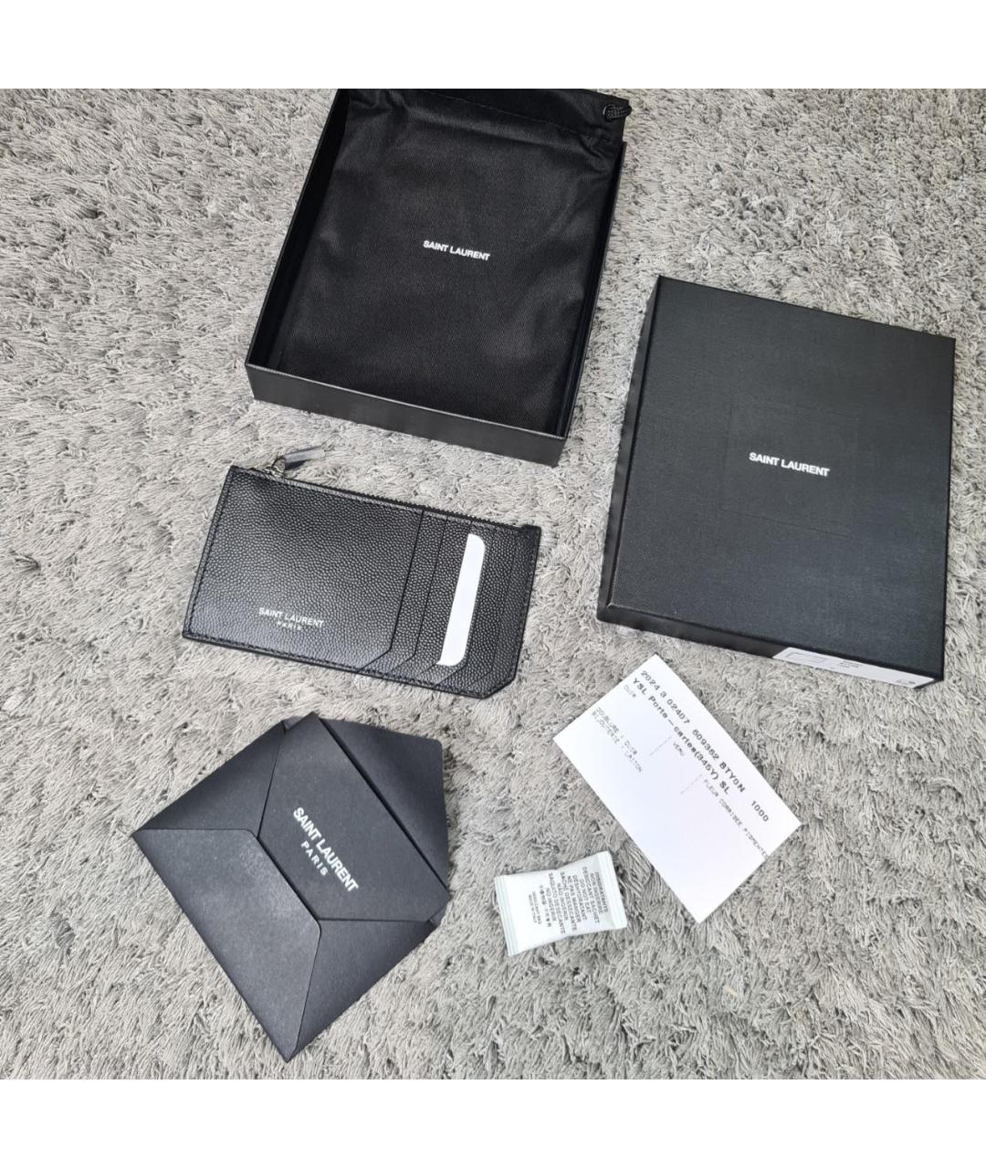 SAINT LAURENT Черный кожаный кардхолдер, фото 3