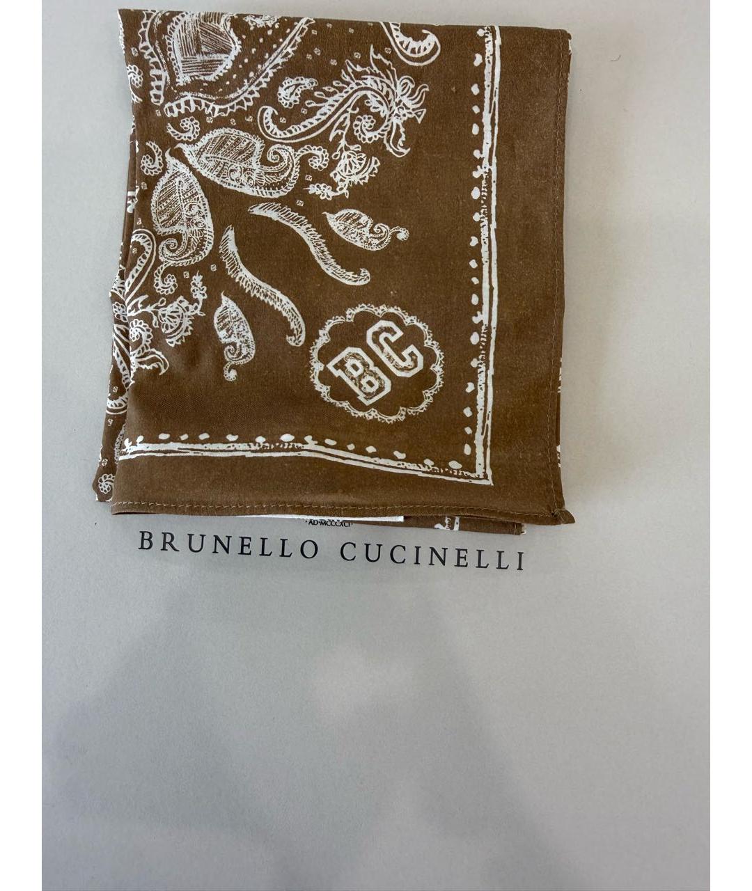 BRUNELLO CUCINELLI Коричневый тканевый платок, фото 4