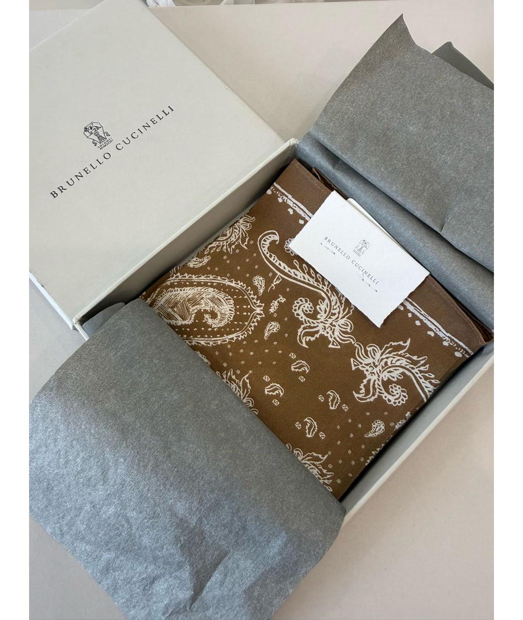BRUNELLO CUCINELLI Коричневый тканевый платок, фото 2