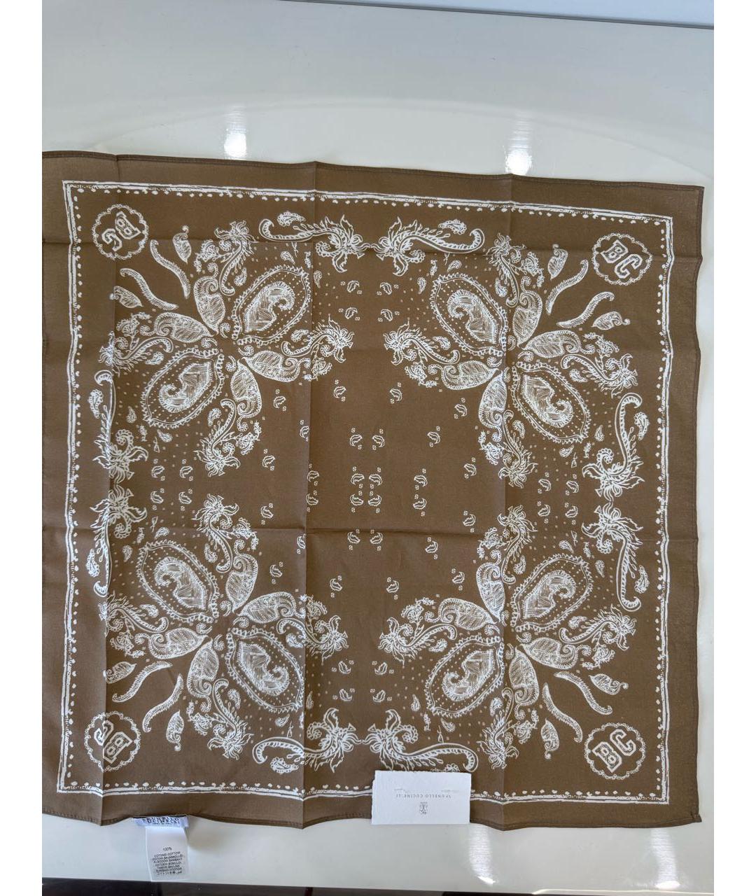 BRUNELLO CUCINELLI Коричневый тканевый платок, фото 5