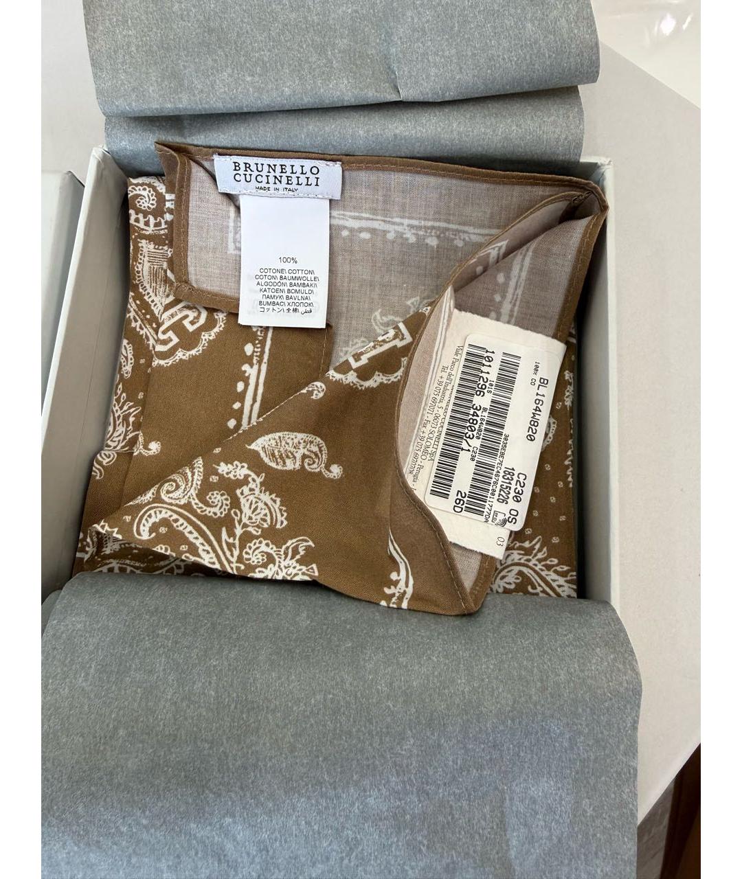 BRUNELLO CUCINELLI Коричневый тканевый платок, фото 3