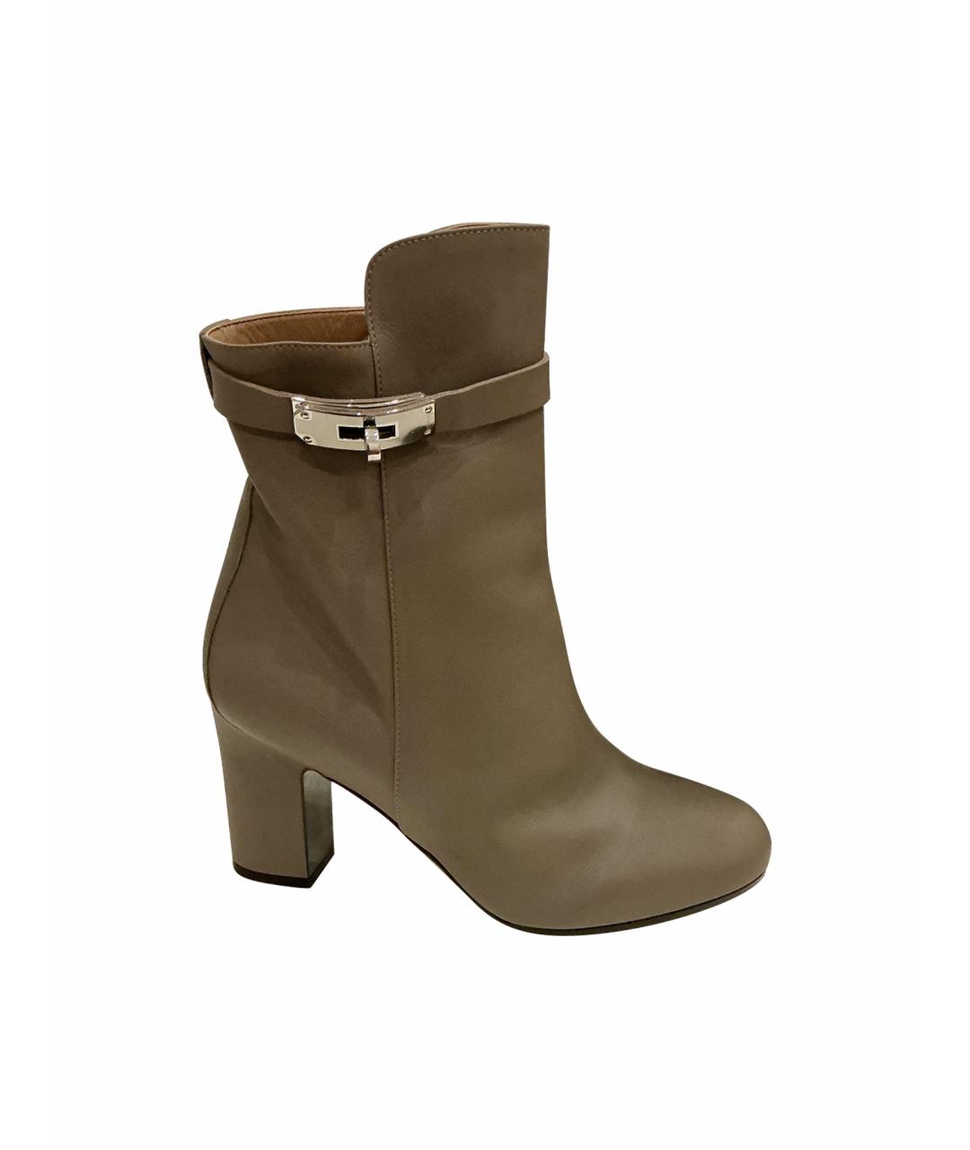 HERMES Бежевые кожаные полусапоги, фото 1