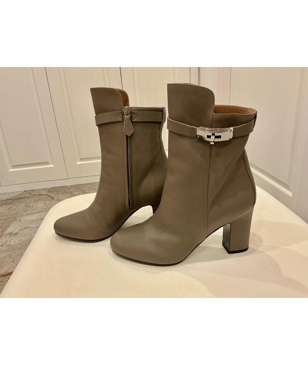 HERMES Бежевые кожаные полусапоги, фото 6