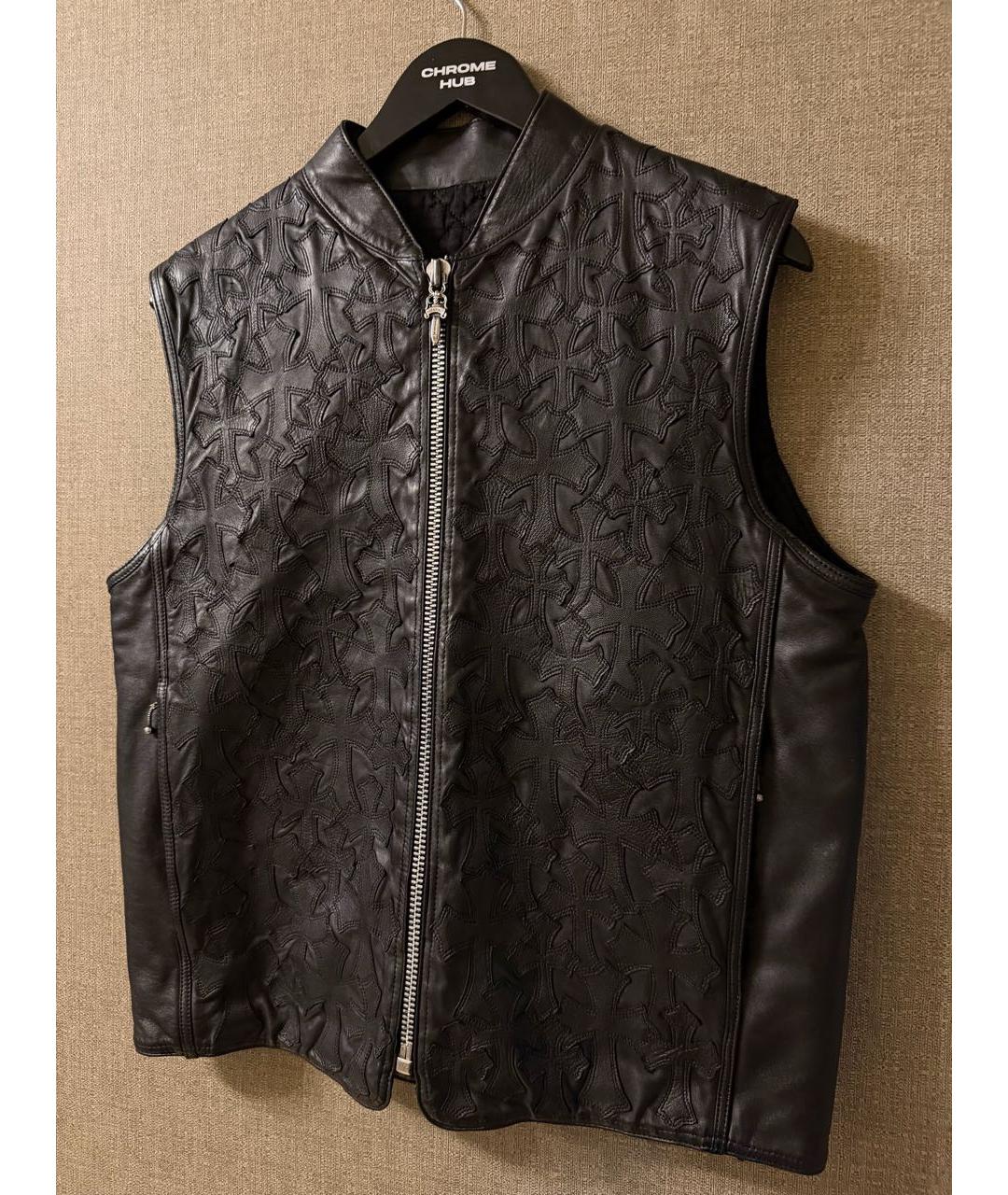 CHROME HEARTS Черный кожаный жилет, фото 2