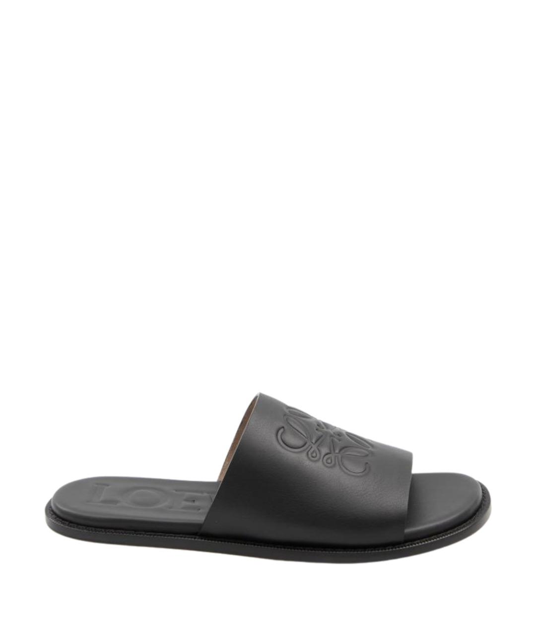 LOEWE Черные кожаные шлепанцы, фото 1