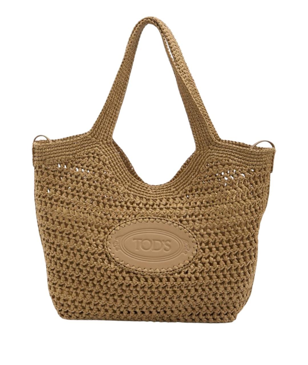 TOD'S Бежевая пелетеная сумка тоут, фото 1