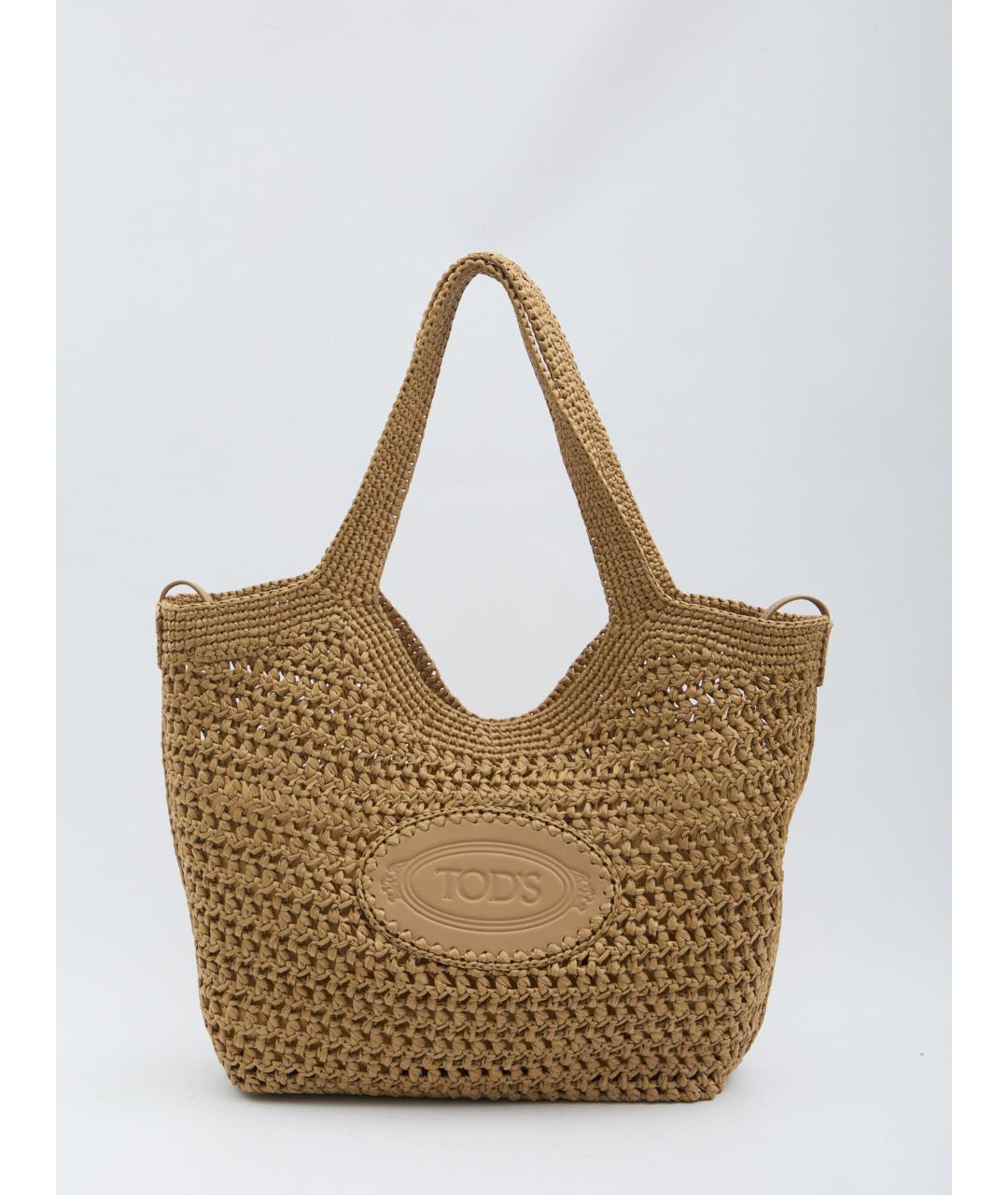 TOD'S Бежевая пелетеная сумка тоут, фото 5