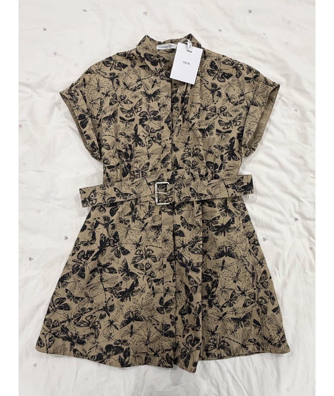 CHRISTIAN DIOR Хаки хлопковое повседневное платье, фото 6