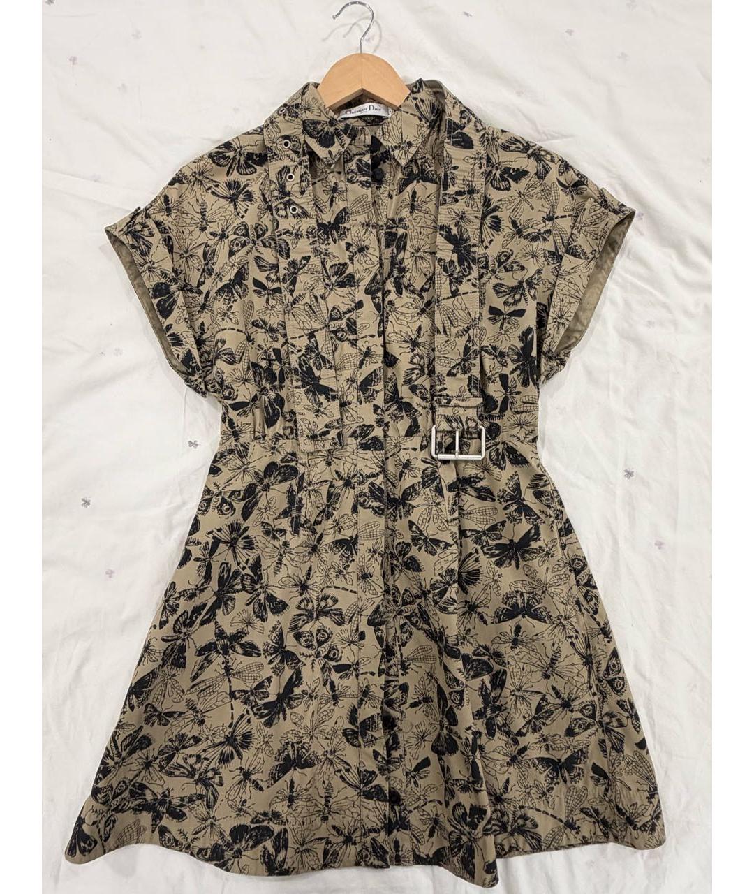 CHRISTIAN DIOR Хаки хлопковое повседневное платье, фото 5