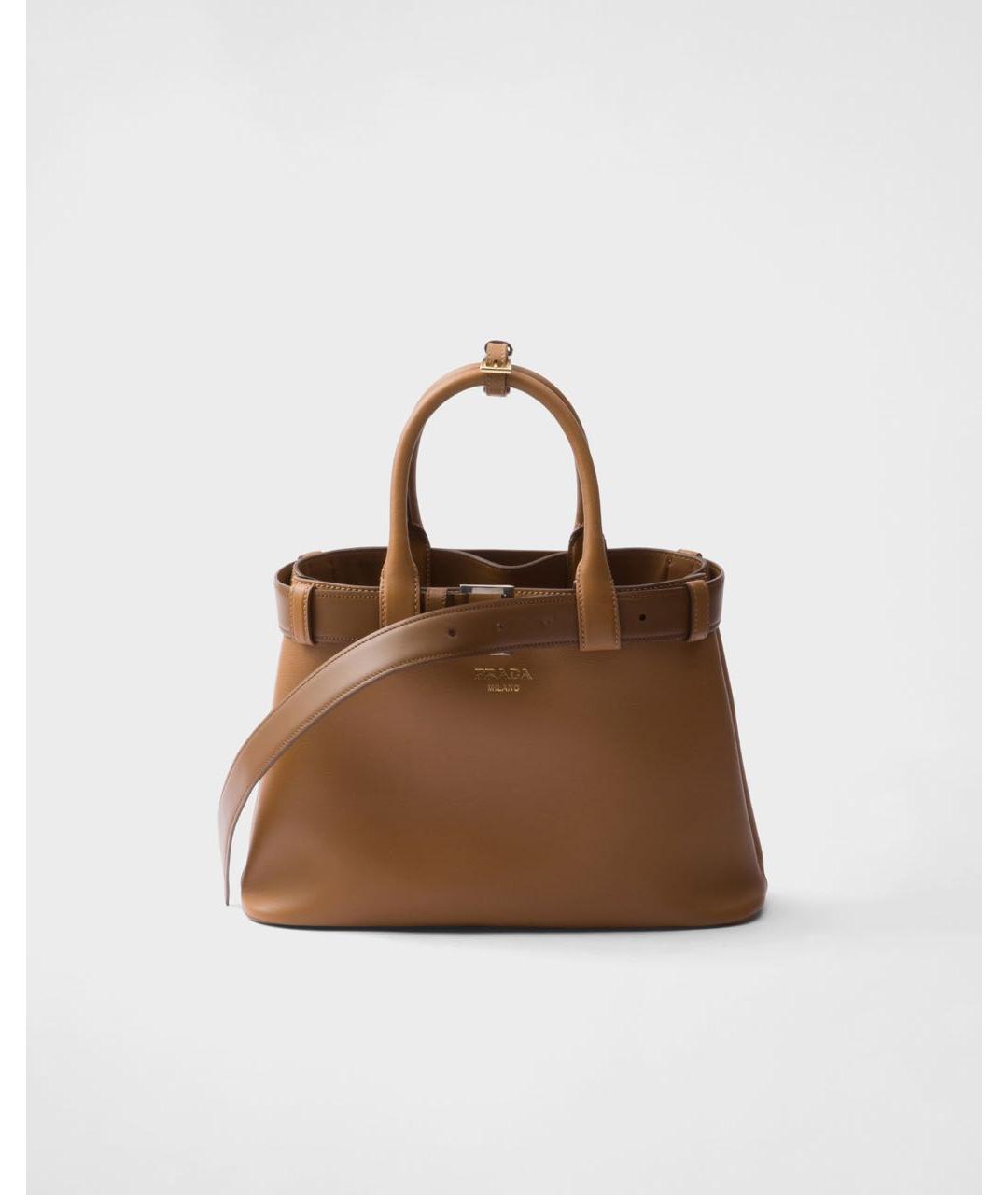 PRADA Коричневая кожаная сумка с короткими ручками, фото 6