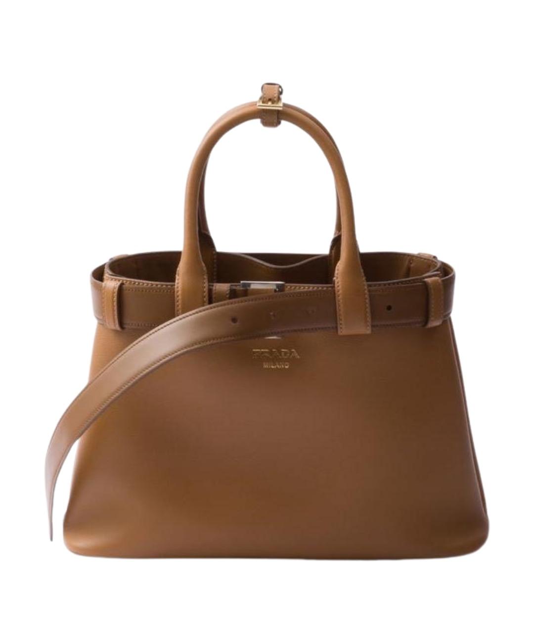 PRADA Коричневая кожаная сумка с короткими ручками, фото 1