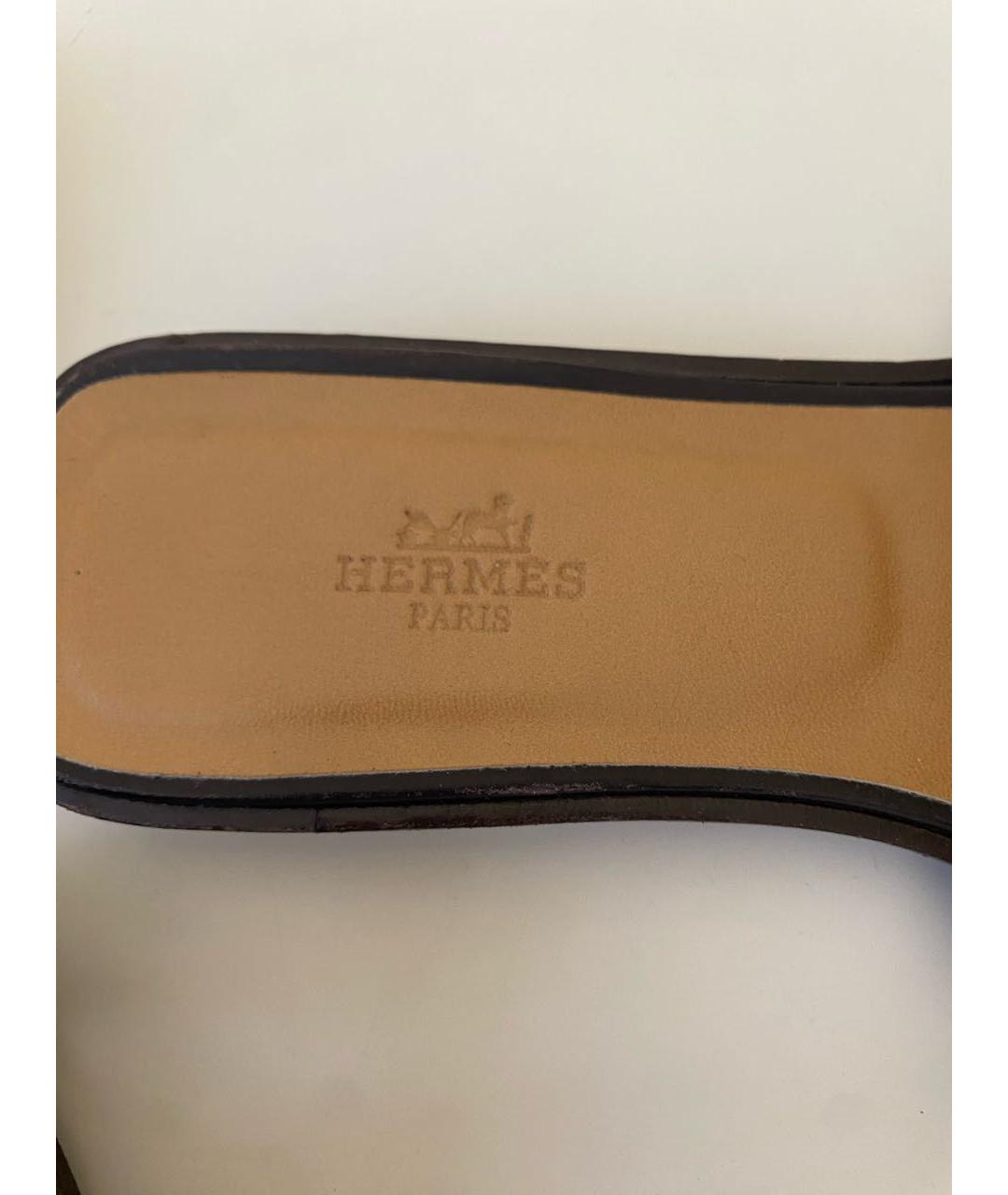 HERMES Черные кожаные шлепанцы, фото 4