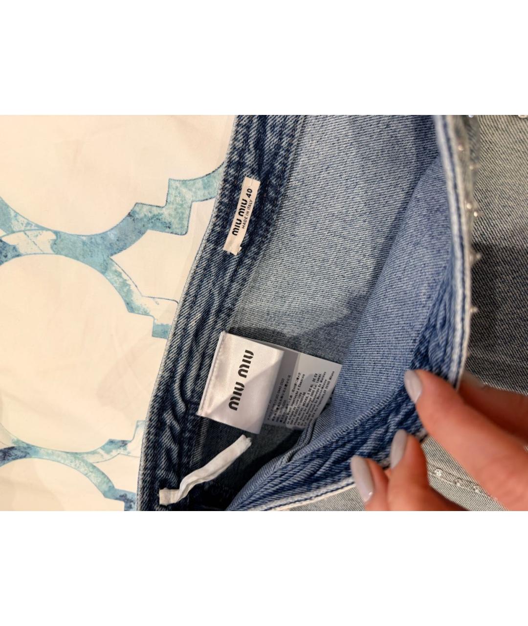 MIU MIU Голубая деним юбка мини, фото 3