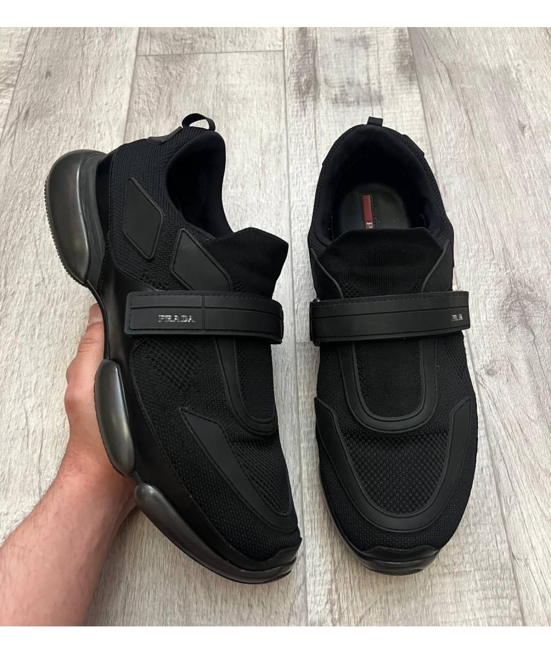 PRADA Черные текстильные низкие кроссовки / кеды, фото 2