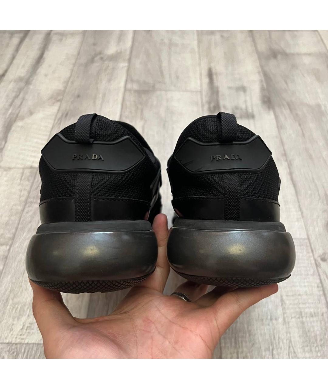 PRADA Черные текстильные низкие кроссовки / кеды, фото 7