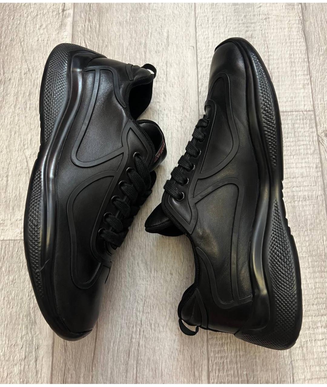 PRADA Черные кожаные низкие кроссовки / кеды, фото 4